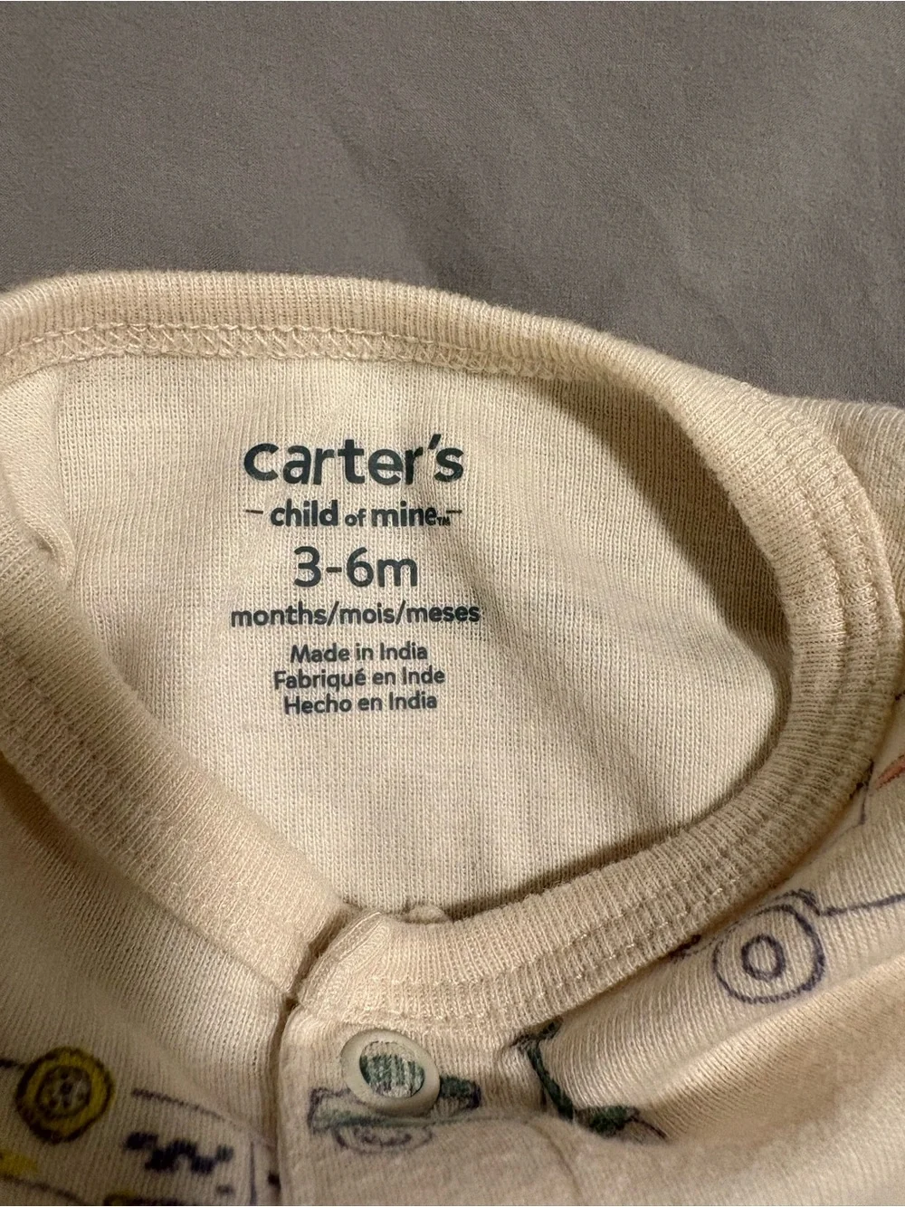 Carter's 6M Sleeveless Cream Snap Romper - Transportation Print